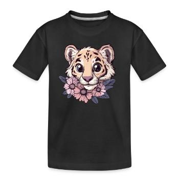 Tiger with flower view - Kids' Premium Organic T-Shirt - black - Front