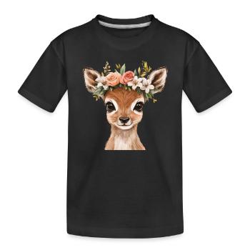 Rehkitz mit Blumenkranz - Kinder Premium Bio T-Shirt - Schwarz - Vorne