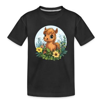 Poney à la campagne - T-shirt bio Premium Enfant - noir - Devant