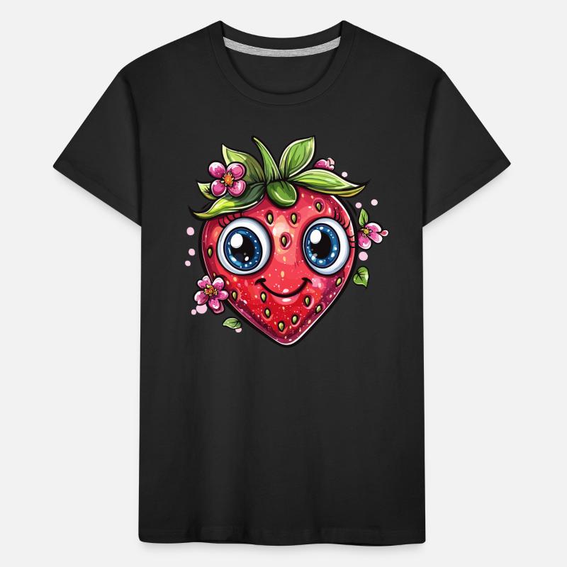 Erdbeere mit Blumenlächeln Kinder Premium Bio T-Shirt