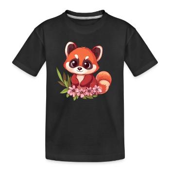 Roter Panda mit Blüten - Kinder Premium Bio T-Shirt - Schwarz - Vorne