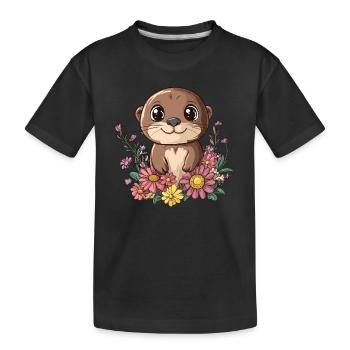 Loutre avec prairie fleurie - T-shirt bio Premium Enfant - noir - Devant