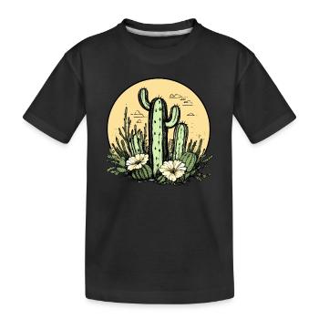 Cactus with flower moon - Kids' Premium Organic T-Shirt - black - Front