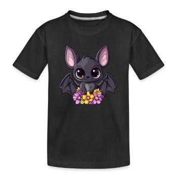 Chauve-souris avec des fleurs - T-shirt bio Premium Enfant - noir - Devant