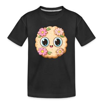 Keks mit Blümchen - Kinder Premium Bio T-Shirt - Schwarz - Vorne