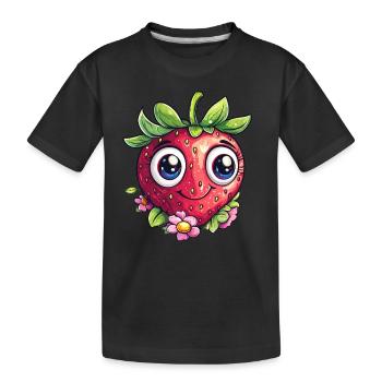 Fraise heureuse avec des fleurs - T-shirt bio Premium Enfant - noir - Devant