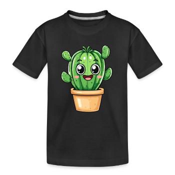 Happy cactus in pot - Kids' Premium Organic T-Shirt - black - Front