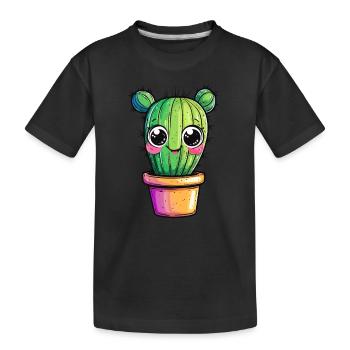 Cactus with colorful pot - Kids' Premium Organic T-Shirt - black - Front