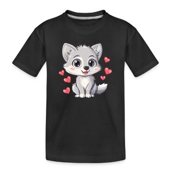 Cute wolf with hearts - Kids' Premium Organic T-Shirt - black - Front