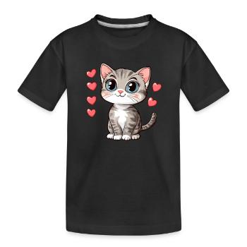 Mignon chat amour illustration - T-shirt bio Premium Enfant - noir - Devant