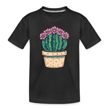 Flowering pot cactus - Kids' Premium Organic T-Shirt - black - Front