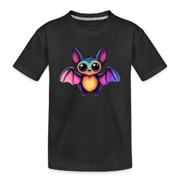 Colorful bat with big eyes - Kids' Premium Organic T-Shirt - black - Front