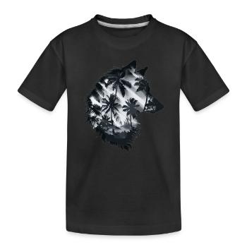 Wolfssilhouette mit Palmen und Sonnenlicht - Kinder Premium Bio T-Shirt - Schwarz - Vorne