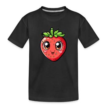 Happy strawberry with hearts - Kids' Premium Organic T-Shirt - black - Front