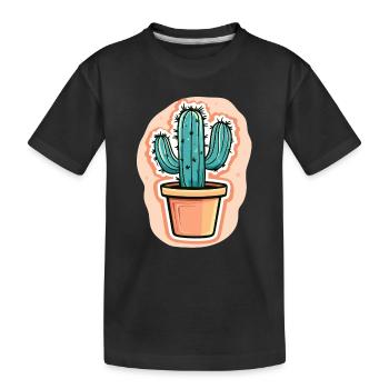 Potted cactus with charm - Kids' Premium Organic T-Shirt - black - Front