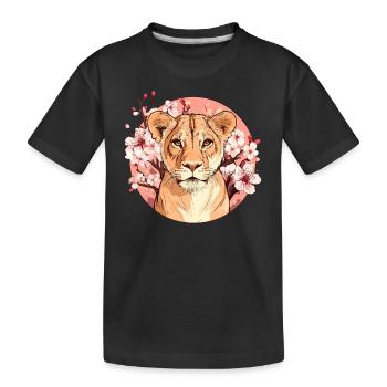 Löwin mit Blütenpracht - Kinder Premium Bio T-Shirt - Schwarz - Vorne