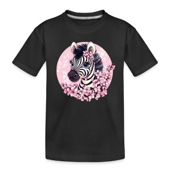 Zebra mit Kirschblüten - Kinder Premium Bio T-Shirt - Schwarz - Vorne