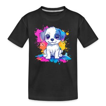 Welpe auf Farbspritzer - Kinder Premium Bio T-Shirt - Schwarz - Vorne