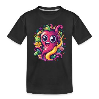 Chili with flowers - Kids' Premium Organic T-Shirt - black - Front
