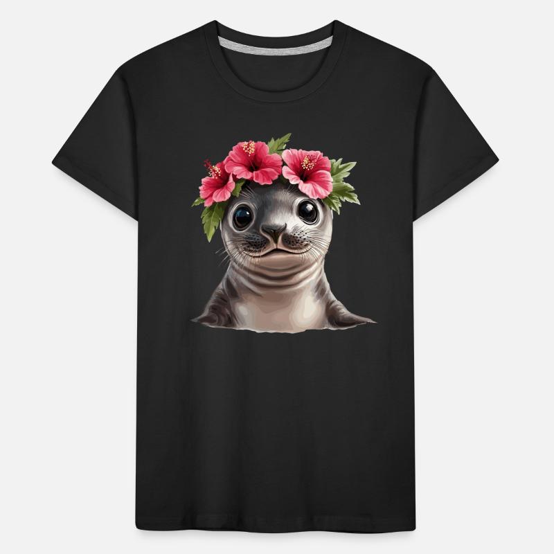 Bébé phoque à l’hibiscus T-shirt bio Premium Enfant