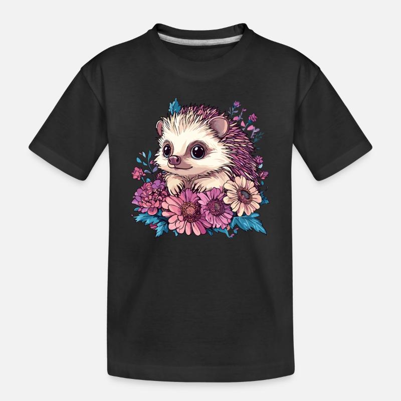 Hérisson mignon en fleurs - T-shirt bio Premium Enfant - noir
