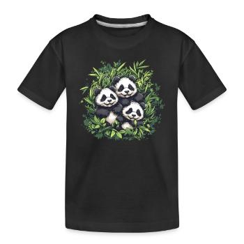 Three pandas in bamboo - Kids' Premium Organic T-Shirt - black - Front