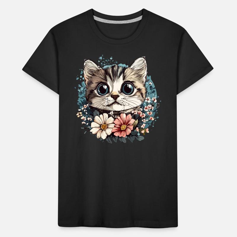 Chat avec couronne de fleurs T-shirt bio Premium Enfant