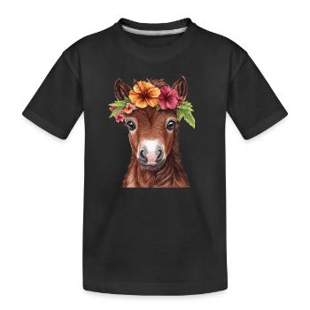 Poulain avec couronne de fleurs - T-shirt bio Premium Enfant - noir - Devant