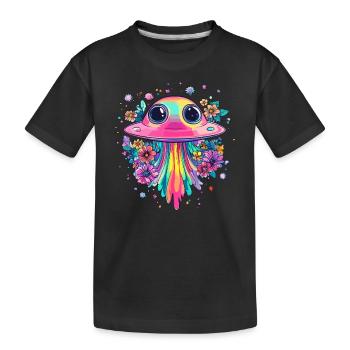 OVNI avec pluie de fleurs - T-shirt bio Premium Enfant - noir - Devant