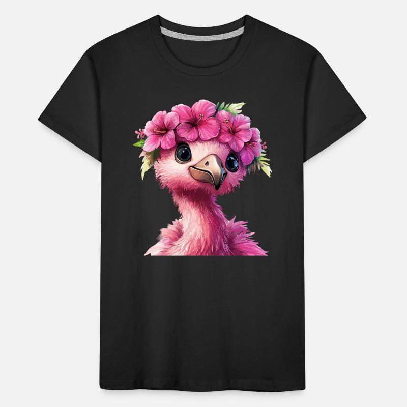 Flamingo mit Blumenkranz Kinder Premium Bio T-Shirt