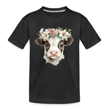 Calf with flowers - Kids' Premium Organic T-Shirt - black - Front