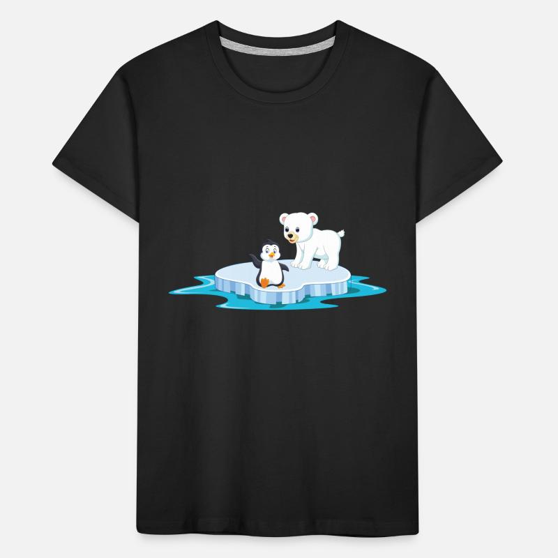 niedlicher Eisbär und Pinguin auf Eisscholle Eis Kinder Premium Bio T-Shirt