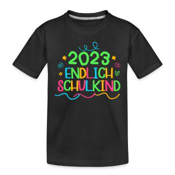2023 endlich schulkind, Einschulung Erstklässler - Kinder Premium Bio T-Shirt - Schwarz - Vorne