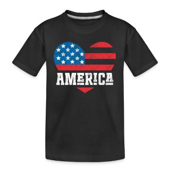 Amerika Flagge Herz - Kinder Premium Bio T-Shirt - Schwarz - Vorne