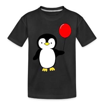 Pinguin mit Ballon - Kinder Premium Bio T-Shirt - Schwarz - Vorne