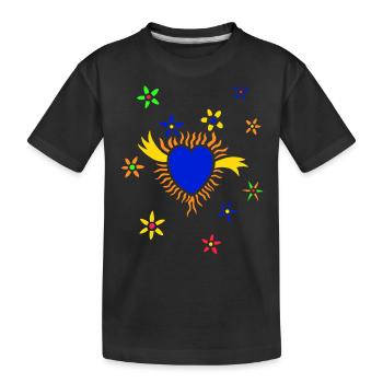Das blaue Herz mit Blumen - Kinder Premium Bio T-Shirt - Schwarz - Vorne