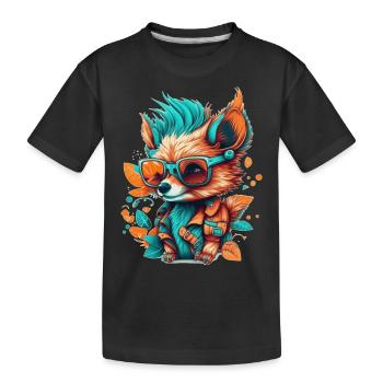 Ein Fuchs mit Brille, der seinen Urlaub genießt - Kinder Premium Bio T-Shirt - Schwarz - Vorne