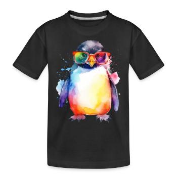 Colorful cool penguin with sunglasses - Kids' Premium Organic T-Shirt - black - Front