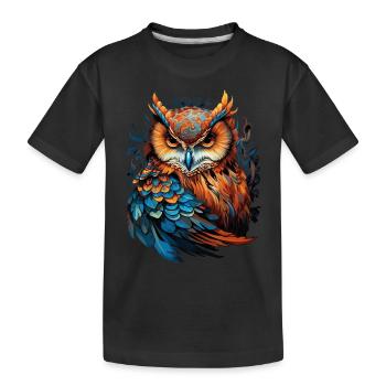 Eule Vogel Ornament Natur Uhu Mystisch Bunt Kunst - Kinder Premium Bio T-Shirt - Schwarz - Vorne