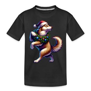 Funny Christmas Dog Walks - Kids' Premium Organic T-Shirt - black - Front