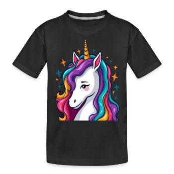 Sassy Unicorn with Rainbow Waves - Kids' Premium Organic T-Shirt - black - Front