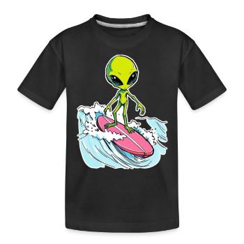 Alien is surfing the Ocean Waves 1 - Kinder Premium Bio T-Shirt - Schwarz - Vorne