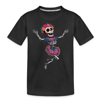 tanzendes happy crazy Skelett la Catrina :) - Kinder Premium Bio T-Shirt - Schwarz - Vorne