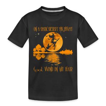 auf einer dunklen Wüste Autobahn lustige Hexe Halloween - Kinder Premium Bio T-Shirt - Schwarz - Vorne