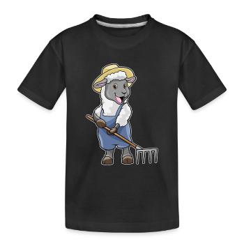 Schaf Landwirt Harke Bauernhof - Kinder Premium Bio T-Shirt - Schwarz - Vorne