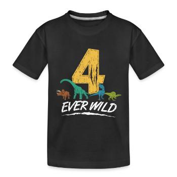 4 Ever Wild 4 Year Old Birthday Dino Gift - Kids' Premium Organic T-Shirt - black - Front