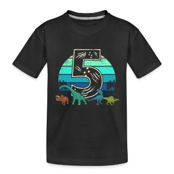 Dinosaurier 5 Jahre Geschenk 5. Geburtstag Retro - Kinder Premium Bio T-Shirt - Schwarz - Vorne