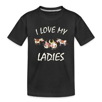 Vaches - J’aime mes dames, fermière, passionnée de bétail - T-shirt bio Premium Enfant - noir - Devant