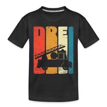 Feuerwehr Drei Jahre 3. Geburtstag Geschenk Retro - Kinder Premium Bio T-Shirt - Schwarz - Vorne