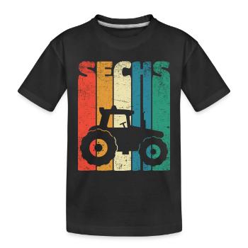 Traktor Sechs Jahre 6. Geburtstag Geschenk Retro - Kinder Premium Bio T-Shirt - Schwarz - Vorne